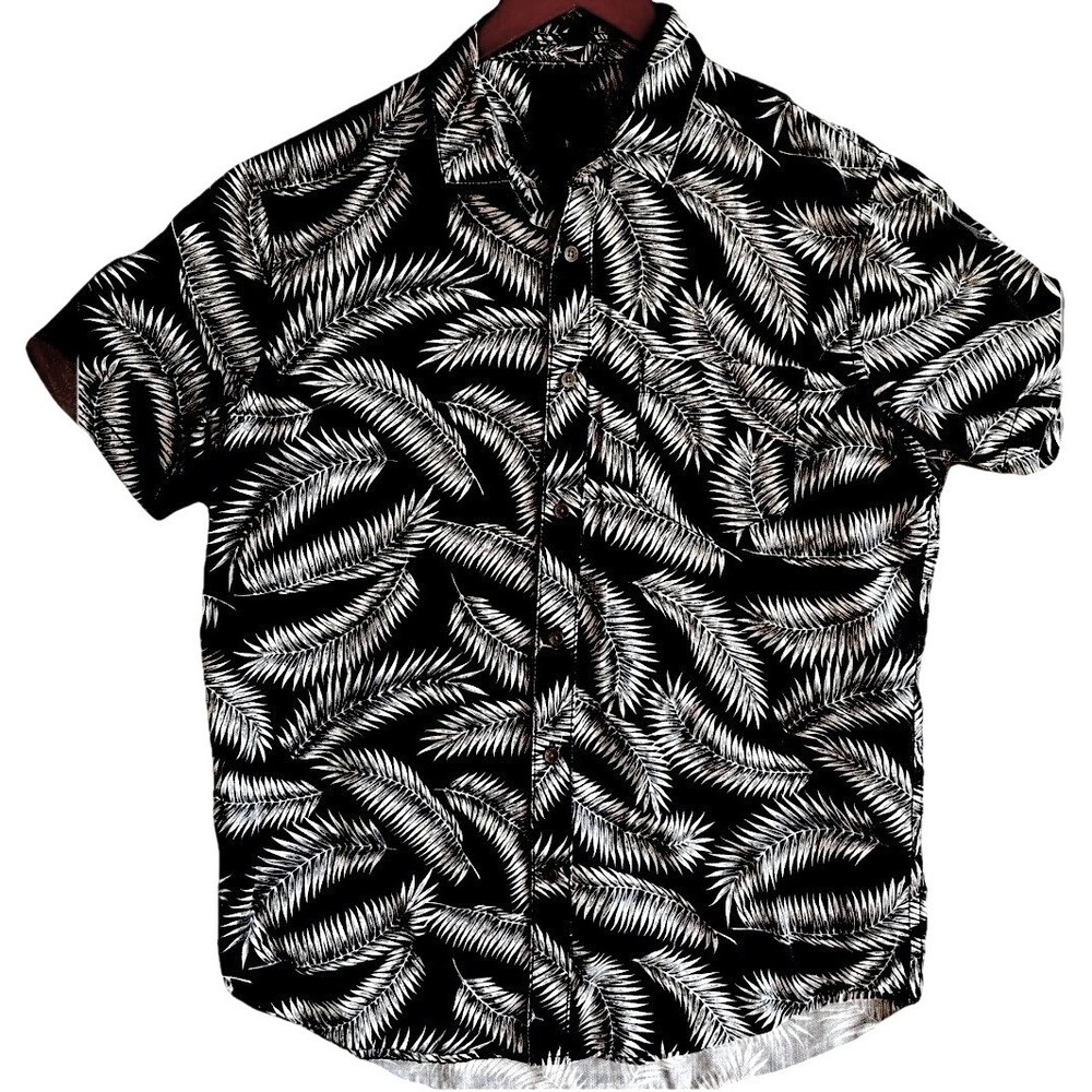Globe Tropical Leaf Print Shirt Mens XL Button Down‎ Black White Tropical Casual